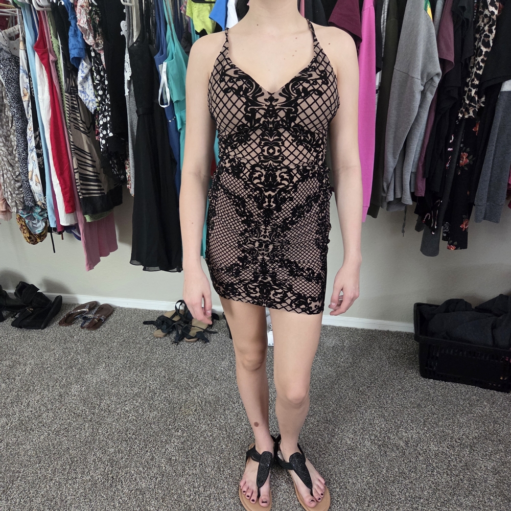 Elegant Velvet Black Lace Dress